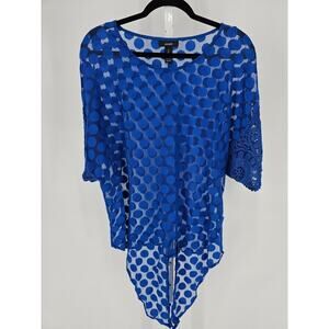 Alfani Womens Sz S Tie Front 1/2 Sleeve Blouse Semi Sheer Blue Polka Dots